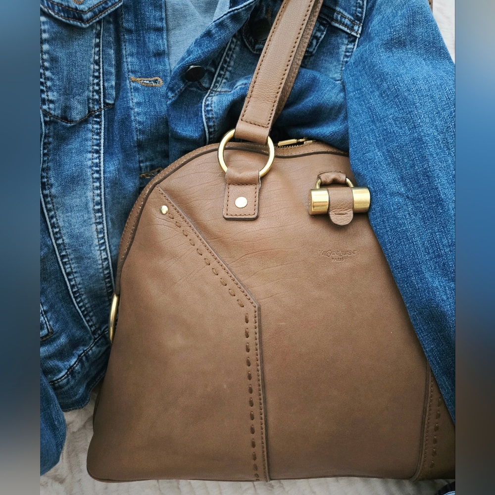 Authentic YSL SAINT LAURENT Muse Brown‎ Y Leather Weekender Boston Travel Tote - Picture 4 of 16